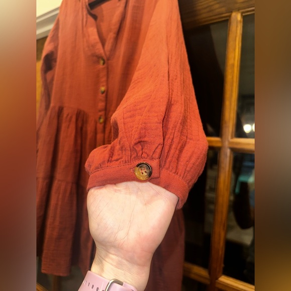 EUC Entro Size Large Boutique Boho Rust Button-Down Flowy Dress - Picture 4 of 10